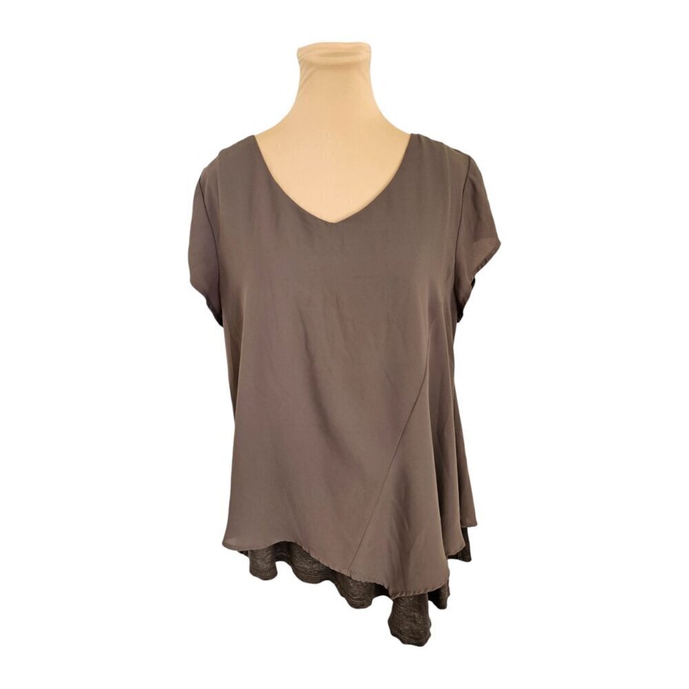 Stella Carakasi Brown Double Layer Hemp Blend Short Sleeve Blouse Sz M